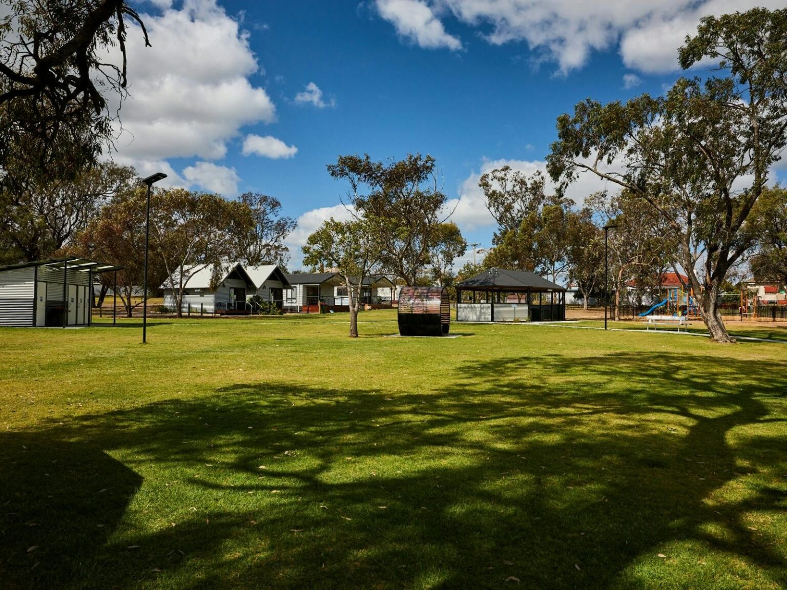 Jeparit riverfront precinct lawn with picnic seating