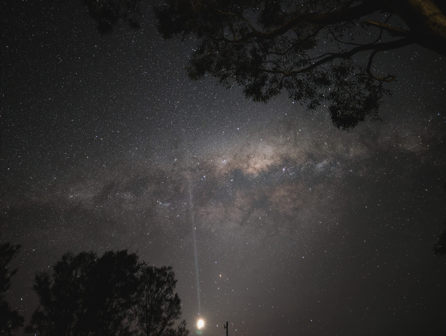 Night sky full of stars with a laser pointer in the Wimmera Mallee