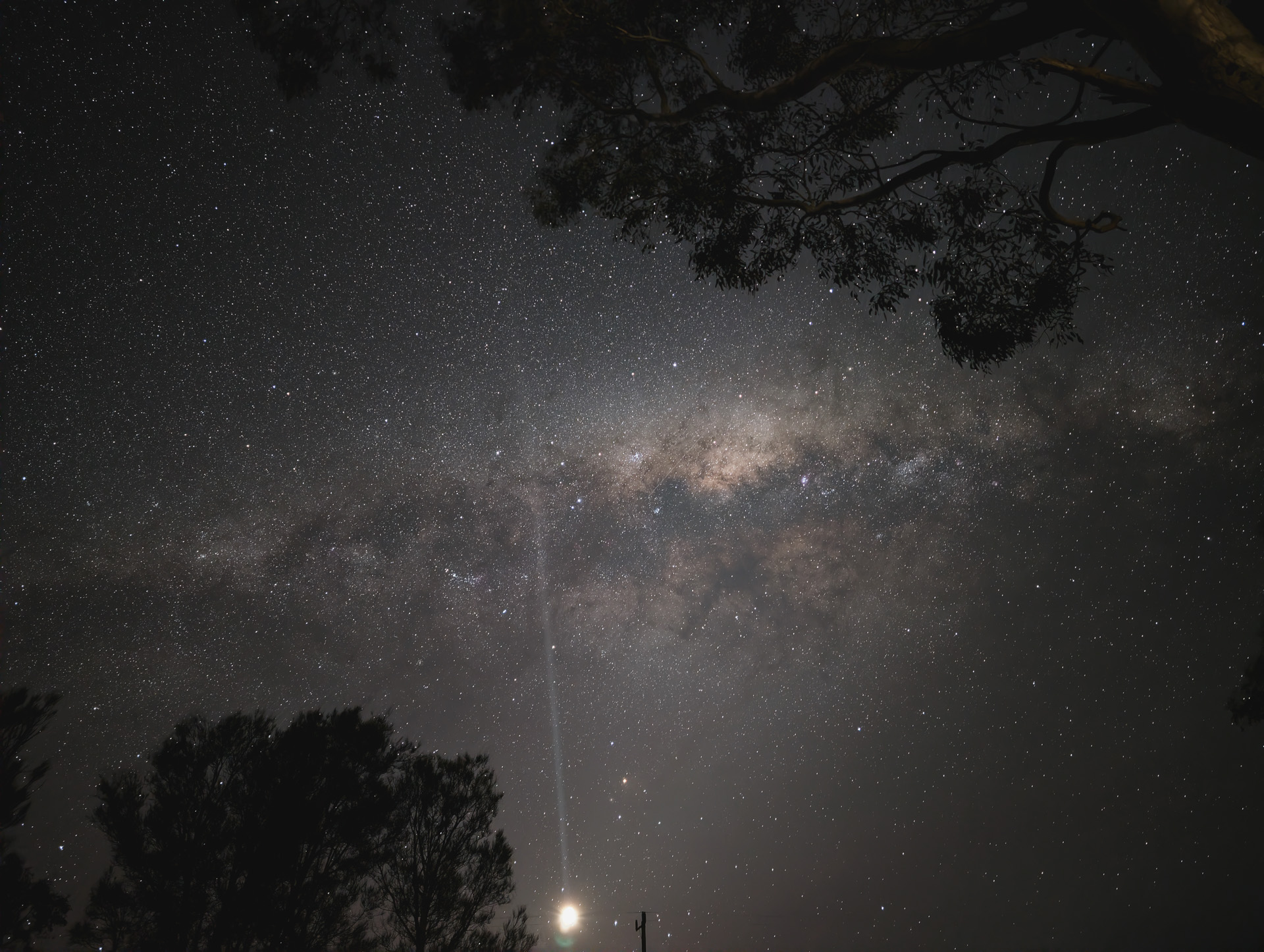 Night sky full of stars with a laser pointer in the Wimmera Mallee