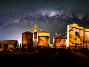 The Graincorp Silos at Sea Lake by night