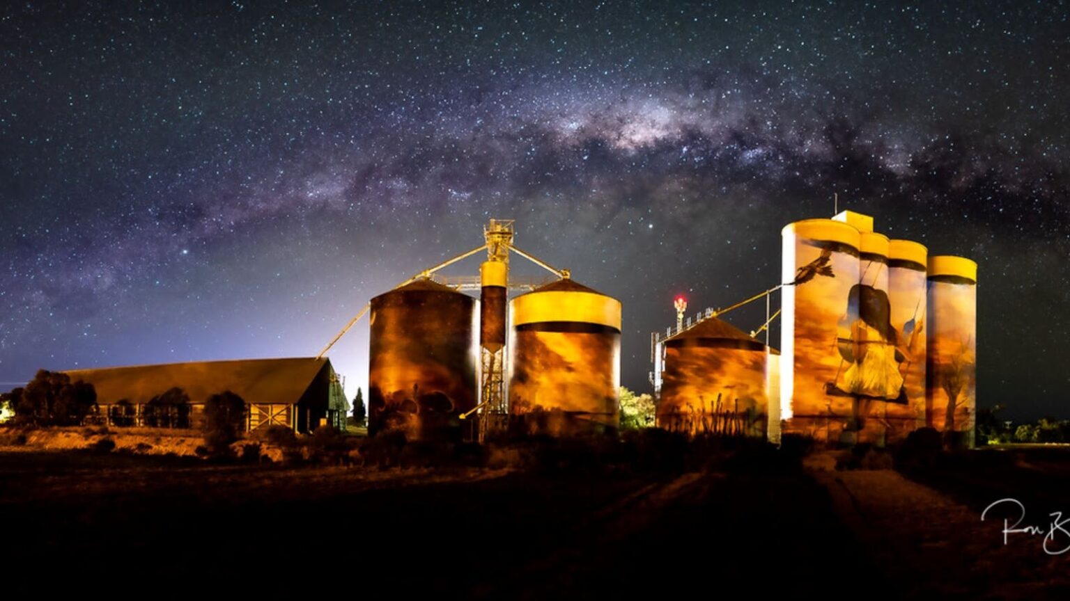 Sea Lake Silos By Night