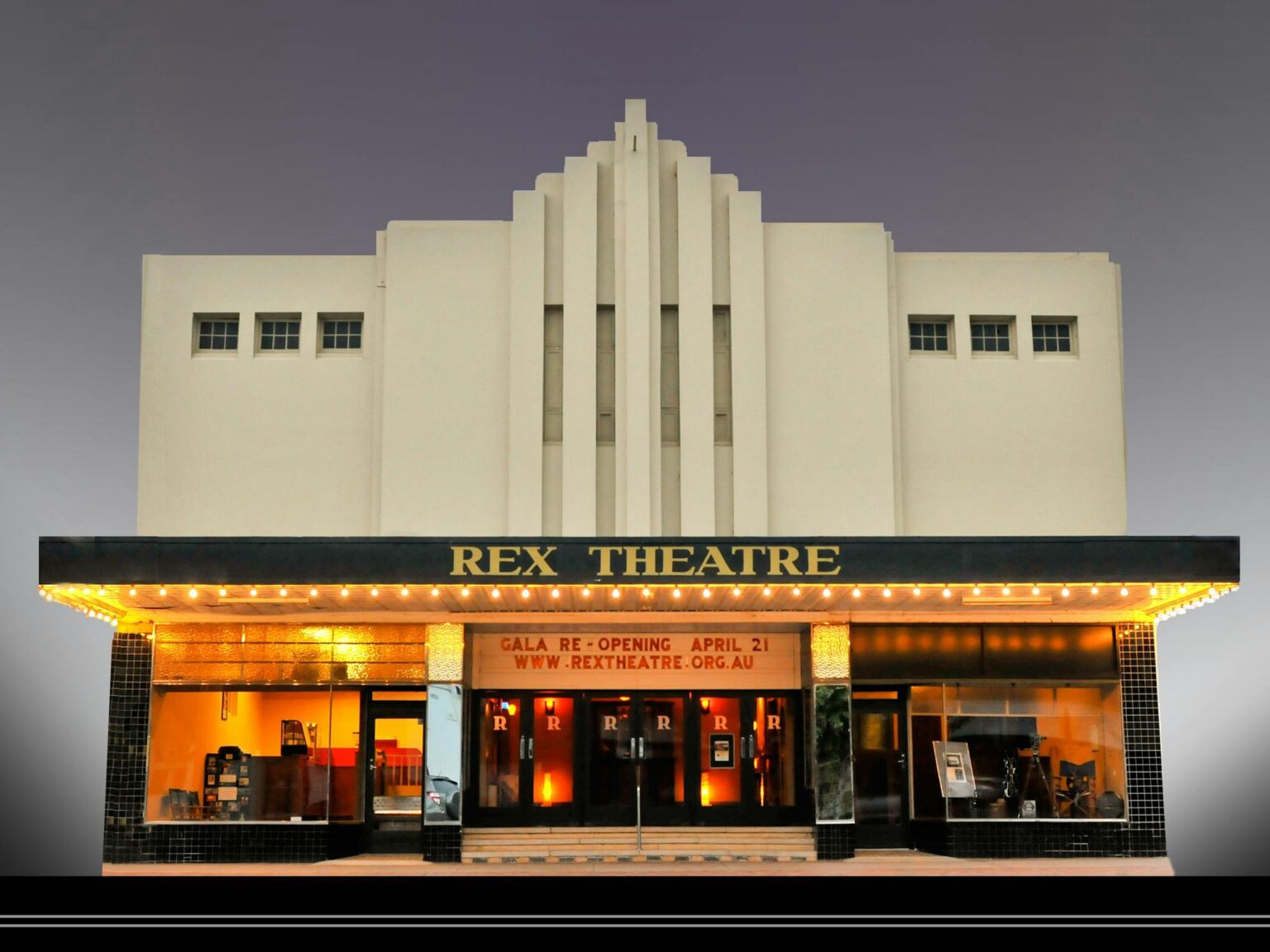 The Art Deco facade of Charlton's Rex Theatre is a landmark feature of the township