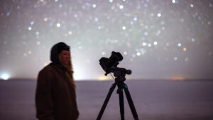 Dark Sky at Lake Tyrell - Person in shadow with a camera