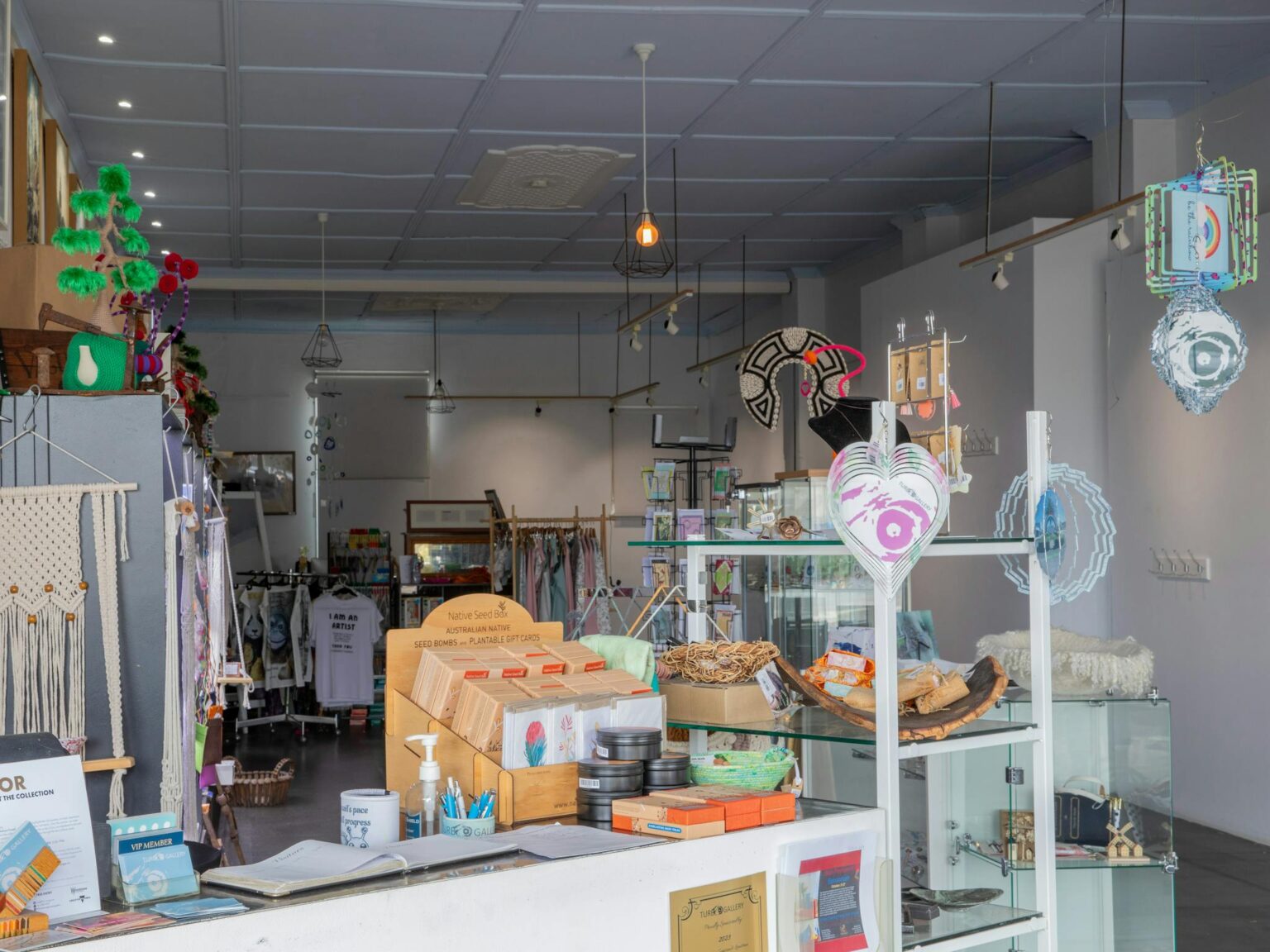 Counter display in a gallery with art supplies
