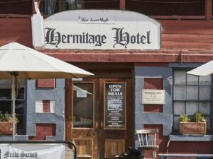 The front door of the Hermitage Hotel in Harrow
