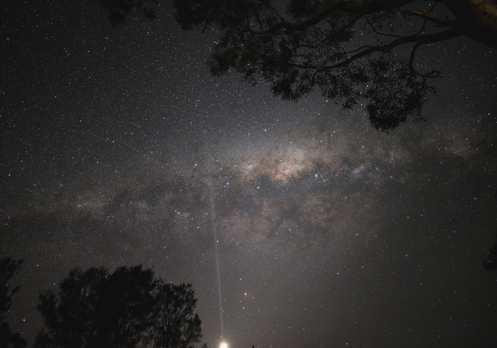 Night sky full of stars with a laser pointer in the Wimmera Mallee