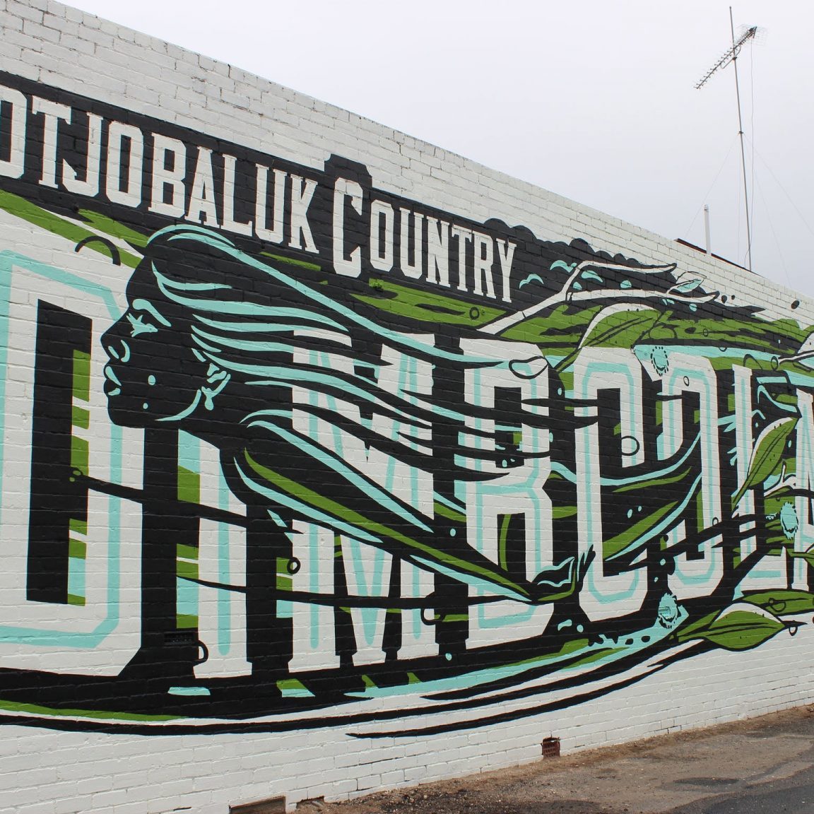 Wotjobaluk Country inspired artwork along brick wall