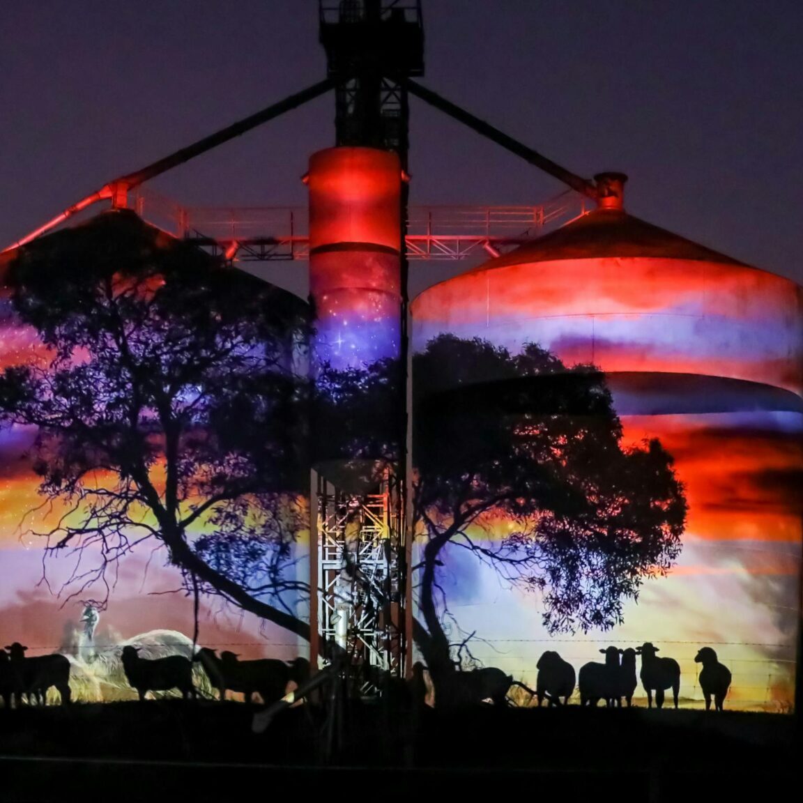 Dont miss the beauty of the outdoor cinema on the GrainCorp Silos at Sea Lake by night
