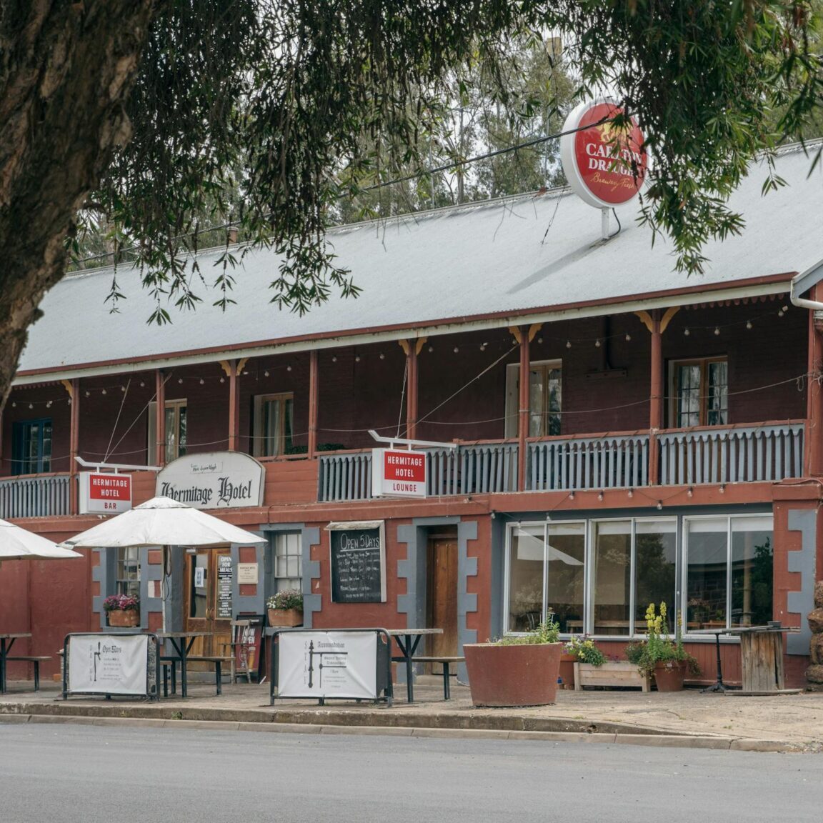 Exterior of a two storey country hotel