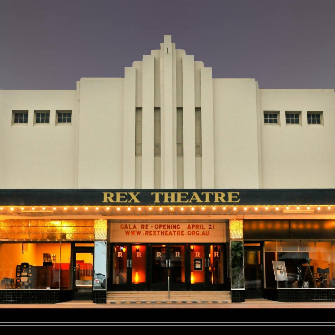 The Art Deco facade of Charlton's Rex Theatre is a landmark feature of the township