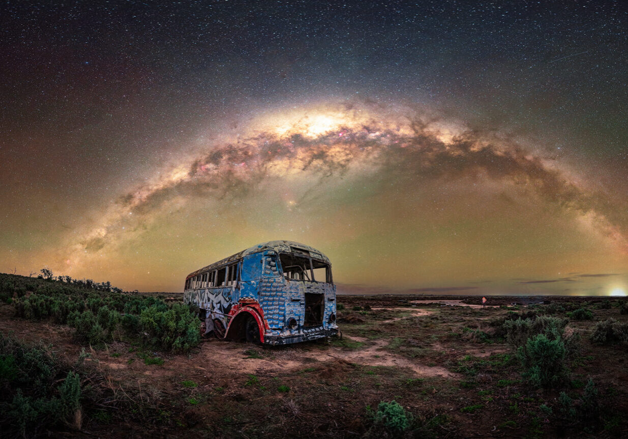 Dark Sky Experiences -A bus at night at Lake Tyrrell with the Milky Way