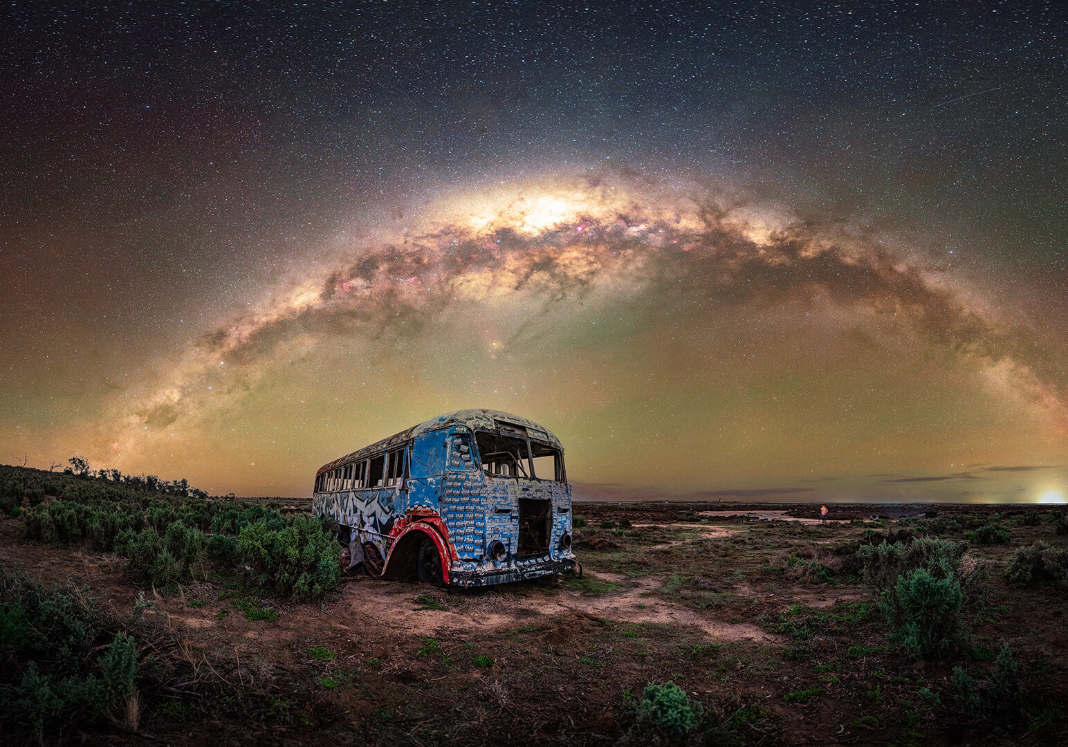 Dark Sky Experiences -A bus at night at Lake Tyrrell with the Milky Way