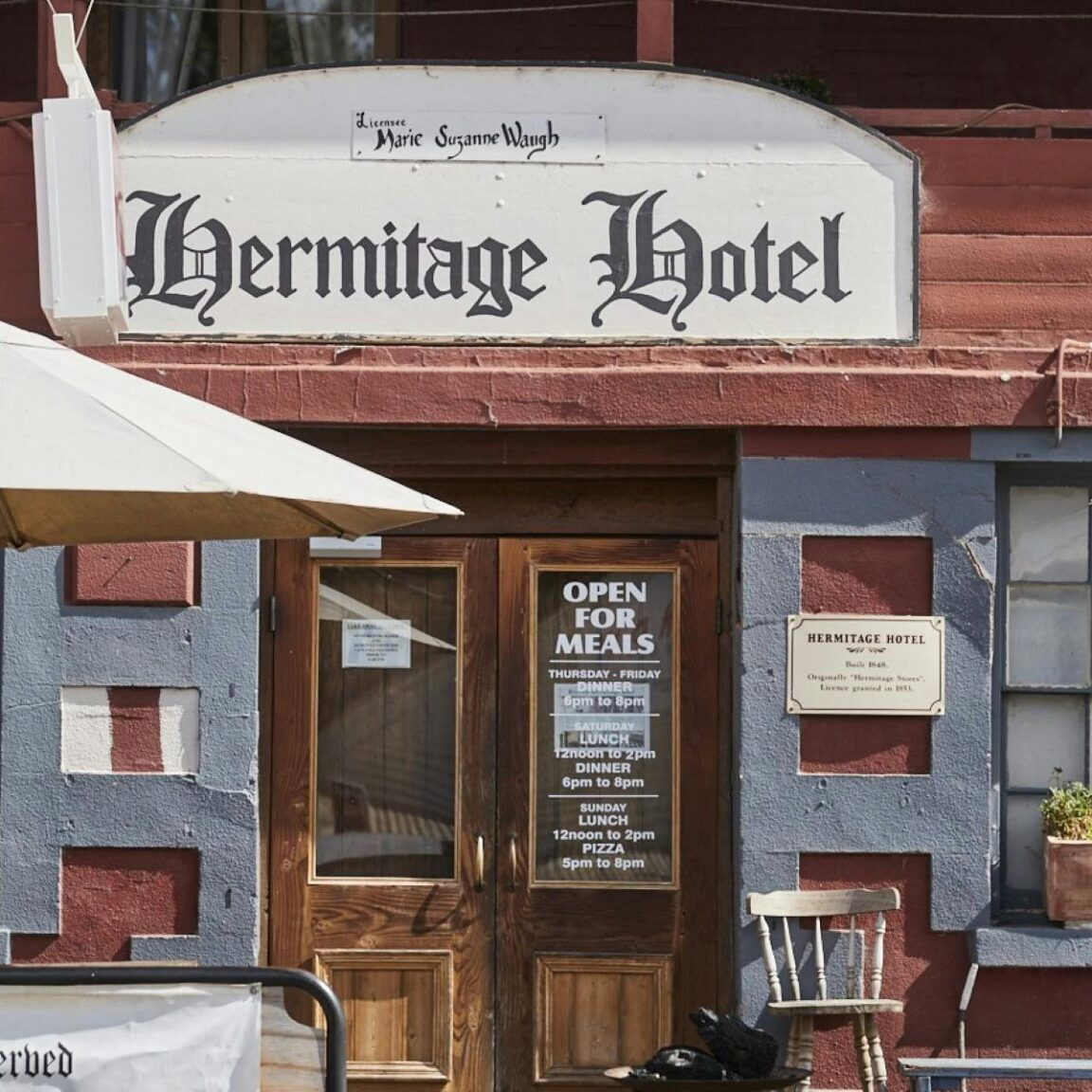 The front door of the Hermitage Hotel in Harrow