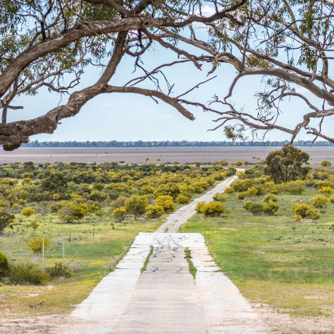 boat ramp leading out onto dry lake bed