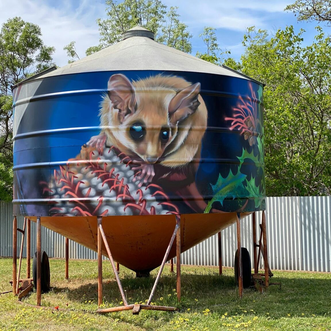 Pygmy Possum painted on a Mini Silo by Bryan Itch