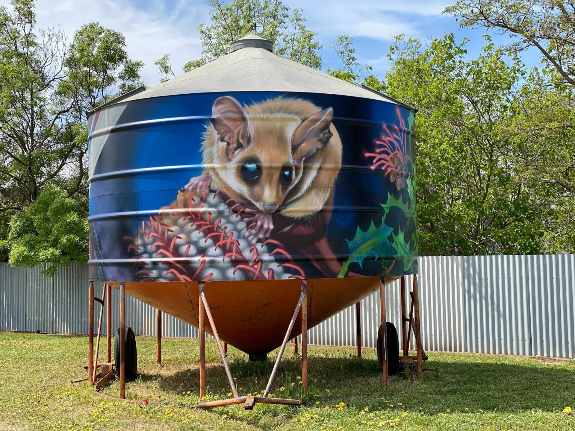 Pygmy Possum painted on a Mini Silo by Bryan Itch